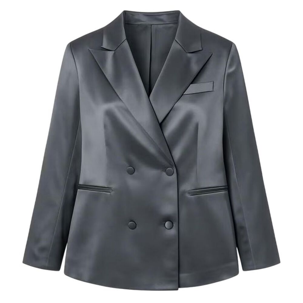 I Saw It First Womens/Ladies Satin Double-Breasted Blazer / Gray